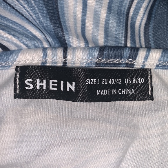 SHEIN Blue and White Splash Print Ruched Drawstring Knot Halter Top - Picture 2 of 3